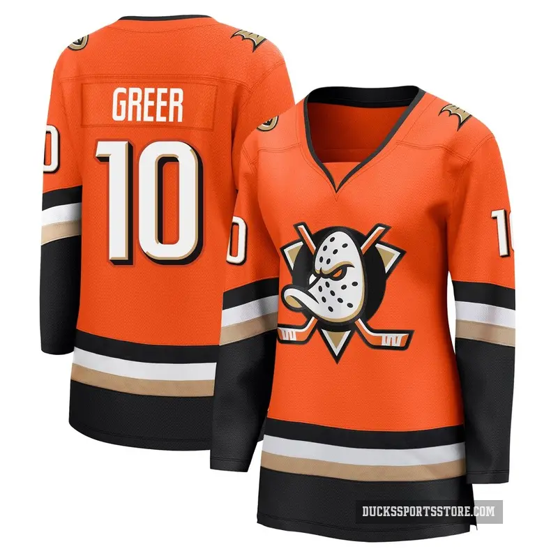 Women's A.J. Greer Anaheim Ducks ＃10 Breakaway Orange Home Jersey