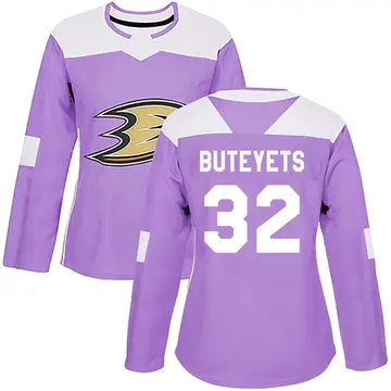 Women's Vyacheslav Buteyets Anaheim Ducks ＃32 Authentic Purple Fights Cancer Practice Jersey