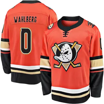 Youth Anton Wahlberg Anaheim Ducks ＃0 Breakaway Orange 2019/20 Alternate Premier Jersey