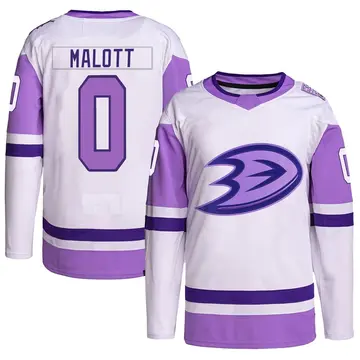 Youth Jeff Malott Anaheim Ducks ＃0 Authentic White/Purple Hockey Fights Cancer Primegreen Jersey
