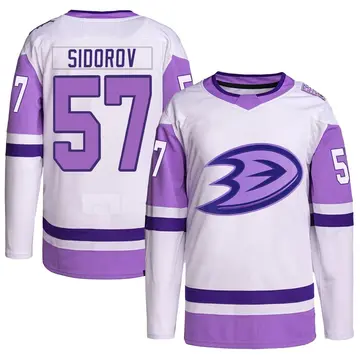 Youth Yegor Sidorov Anaheim Ducks ＃57 Authentic White/Purple Hockey Fights Cancer Primegreen Jersey