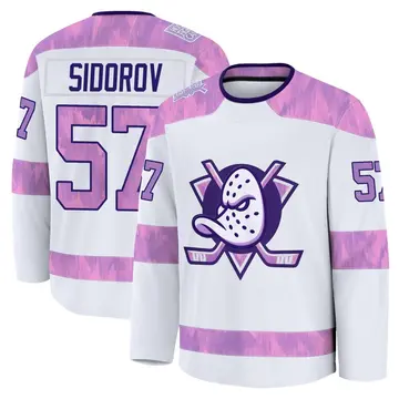 Youth Yegor Sidorov Anaheim Ducks ＃57 Premium White 2024 Hockey Fights Cancer Practice Jersey